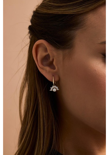 14 Ayar Altın 6 mm Yarım Çiçek Modelli Doğal İnci Küpe Kolye Yüzük Üçlü Set indirimleri