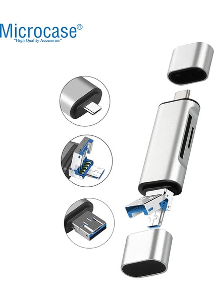 3in1 Type C USB Kart Okuyucu Micro Sd Kart Çevirici Dönüştürücü Adaptör - AL5090