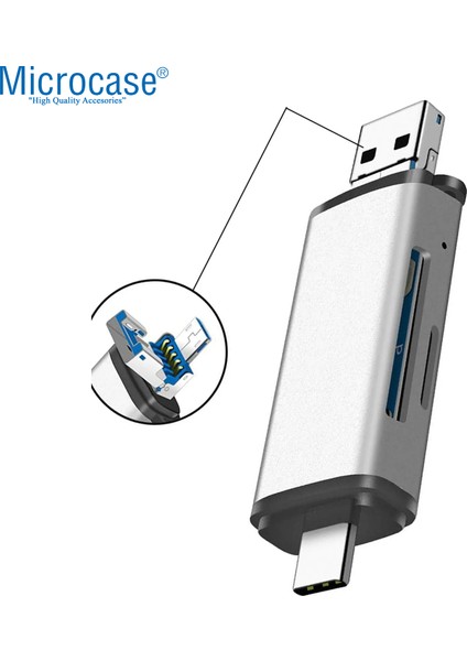 3in1 Type C USB Kart Okuyucu Micro Sd Kart Çevirici Dönüştürücü Adaptör - AL5090