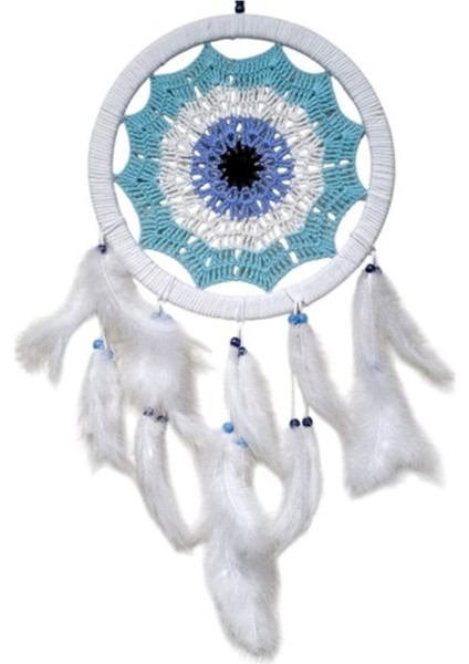 Su Yeşili Renginde Nazar Motifli Kuş Tüylü Duvar Süsü fiyatları