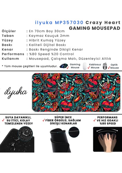 Mouse Pad 70X30 cm Crazy Heart MP357030 Gaming Oyuncu Dikişli Kenar Pürüzsüz Yüzey Kaymaz Kauçuk Taban indirimleri