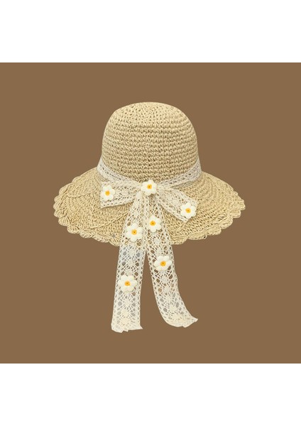 Hasır Şapka Kadın Güneşlik Güneş Kremi Büyük Ağız Şapka Ins Küçük Qingxin Ilkbahar ve Yaz Gezisi Plaj Tatili Tatlı Mori Güneş Şapkası (Yurt Dışından)