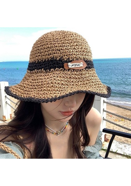 Hasır Şapka Kadın Güneşlik Güneş Kremi Büyük Ağız Şapka Ins Küçük Qingxin Ilkbahar ve Yaz Gezisi Plaj Tatili Tatlı Mori Güneş Şapkası (Yurt Dışından)
