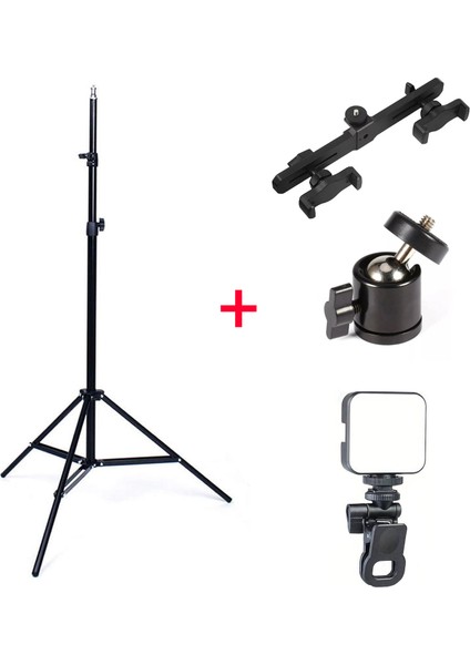 4in1 Set 2.1 Metre Tripod + 1/4 360 Dönen Başlık + 2 Telefon Başlıklı Tutucu + Softbox Işık - AL5105