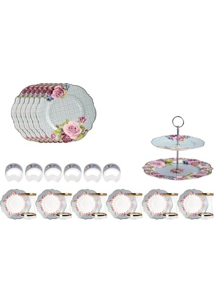 Mavi Çiçek Desen 6 Kişilik 27 Parça Servis Set