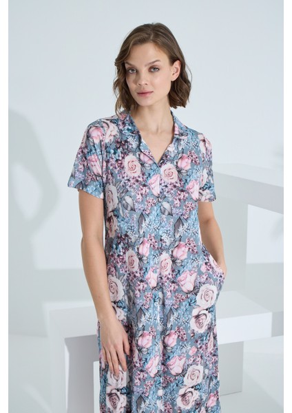 Bambu Kısa Kol Cepli Yazlık Kadın Gecelik 72960