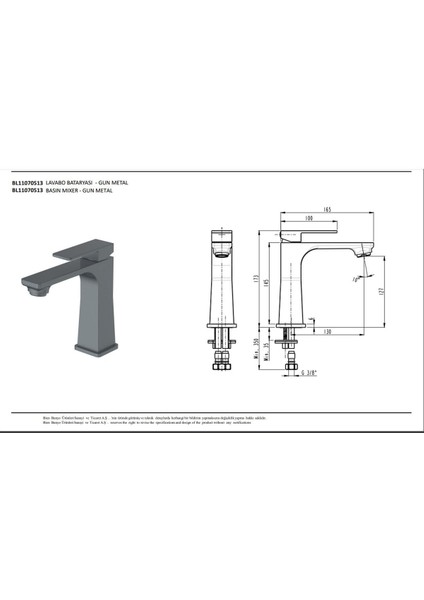 Dante Lavabo Bataryası Gun Metal