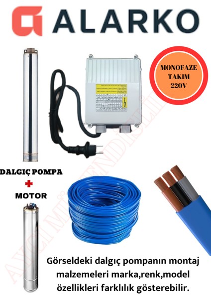 4SDM10/10 2 Hp Alarko 50 Mt Kablolu ve Panolu Monofaze Takım Dalgıç Pompa