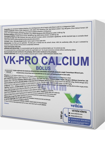 Vk-Pro Kalsiyum Bolus 4 Adet 180 Gram