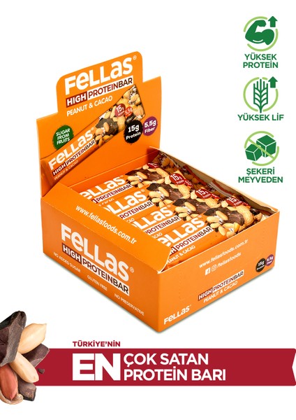 Yer Fıstıklı ve Kakaolu Yüksek Protein Bar 45 g x 12 Adet
