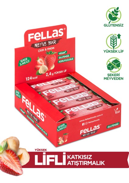 Meyve Bar - Çilek & Fındık 35 g x 12 Adet
