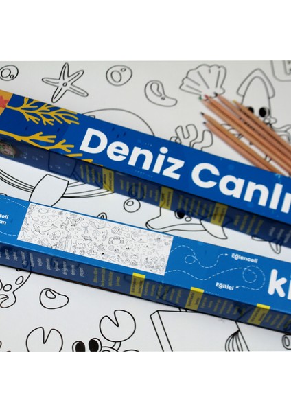 Eğitici Rulo Boyama - 200X60CM Rulo Boyama - Dev Rulo Boyama - Su Altı Dünyası Boyama Rulosu