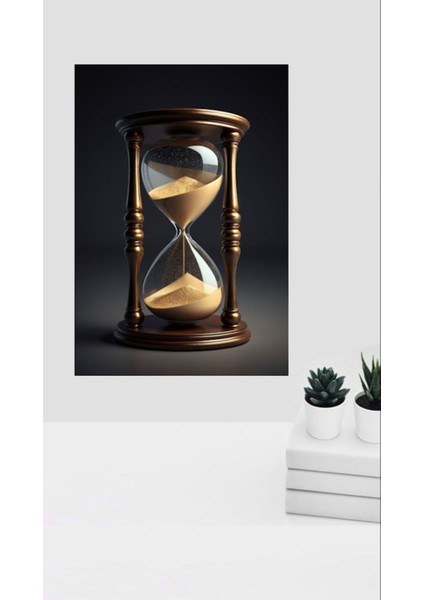 Siyah Kanvas Kum Saati Tablo, ev ve salon dekorasyonu için şık ve modern seçenektir.