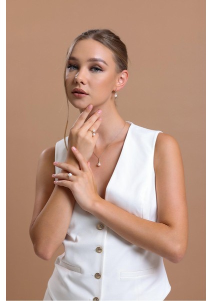 14 Ayar Altın 8 mm Burgulu Zirkon Taşlı Doğal Inci Küpe Kolye Yüzük Üçlü Set modelleri