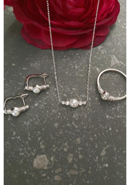 14 Ayar Altın Çıtır Doğal İncili 0,33 ct Pırlanta Küpe Kolye Yüzük Üçlü Set modelleri