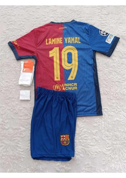 2024/25 Lamine Yamal Iç Saha Çocuk Forması 4'lü Set (Çorap Bileklik Hediyeli)
