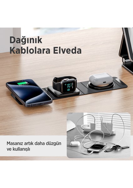 Bxmw6 3’ü 1 Arada 15W Akıllı Telefon, Akıllı Saat ve Tws Kulaklıklar Için Manyetik Kablosuz Şarj Cihazı iPhone Airpods ve Apple Watch Için Wireless Şarj Ünitesi