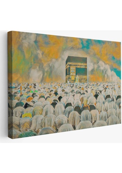 Mekke Kabe'de Kılınan Namazın Muhteşem Görüntüsü Kanvas TABLO-5052
