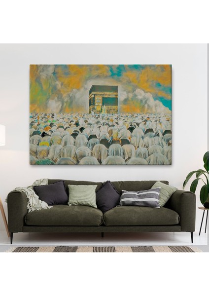 Mekke Kabe'de Kılınan Namazın Muhteşem Görüntüsü Kanvas TABLO-5052 fiyatları