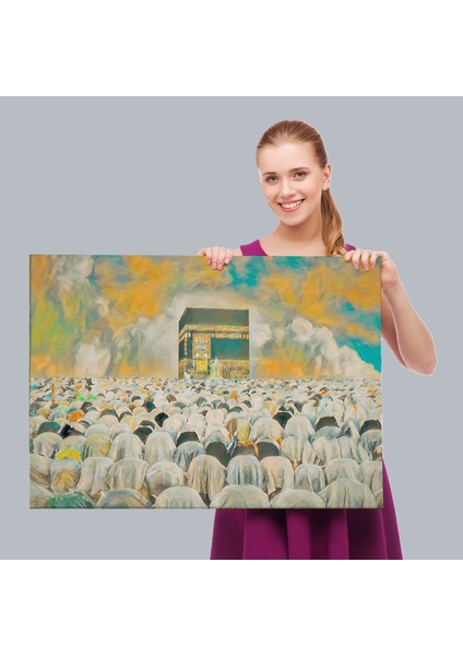 Mekke Kabe'de Kılınan Namazın Muhteşem Görüntüsü Kanvas TABLO-5052 fırsatları