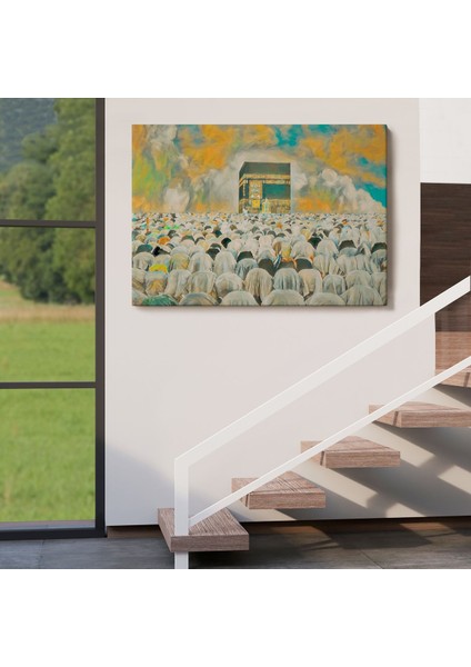 Mekke Kabe'de Kılınan Namazın Muhteşem Görüntüsü Kanvas TABLO-5052 indirimleri