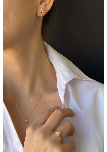 14 Ayar Altın 3 mm Tria Doğal Inci Küpe Kolye Yüzük Üçlü Set fiyatları