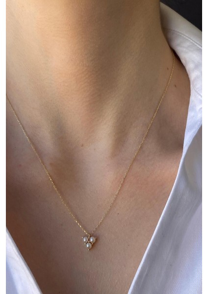 14 Ayar Altın 3 mm Tria Doğal Inci Küpe Kolye Yüzük Üçlü Set modelleri