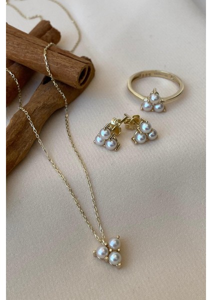 14 Ayar Altın 3 mm Tria Doğal Inci Küpe Kolye Yüzük Üçlü Set indirimleri