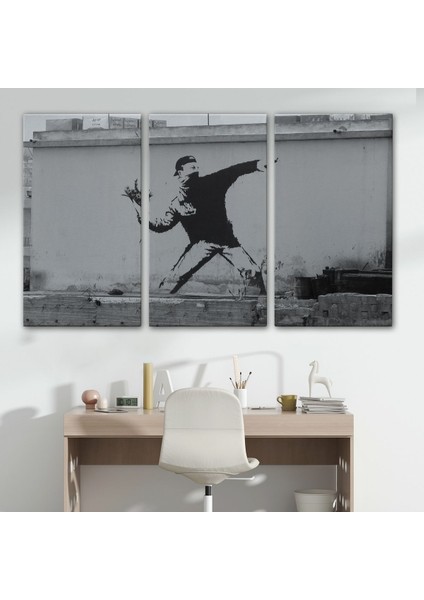 Bansky'nin Çiçek Atan Adam Eseri Kanvas TABLO-5014