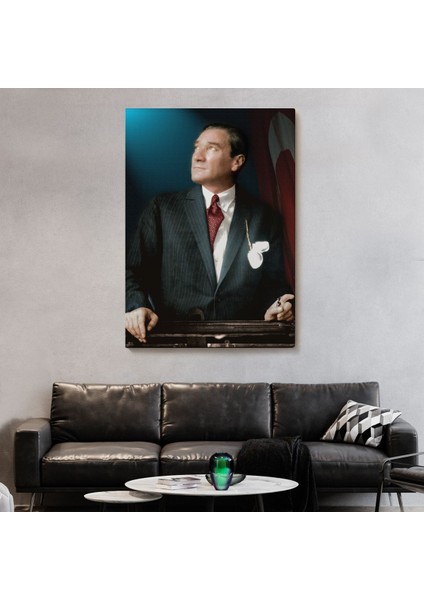 Atatürk Portre Tablosu Mustafa Kemal Atatürk Dikdörtgen Dekoratif Kanvas Tablo-Co-64