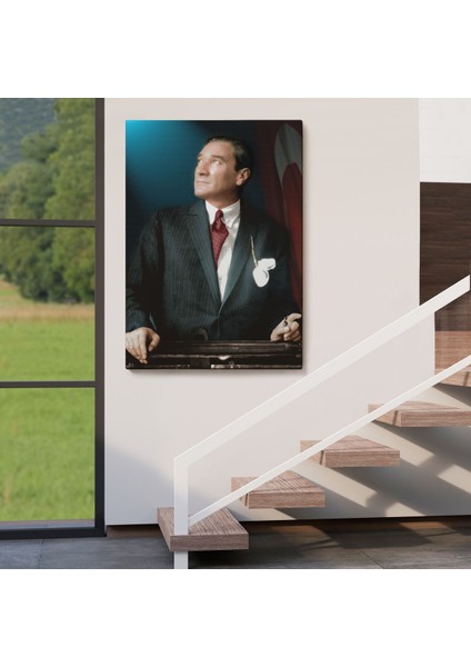 Atatürk Portre Tablosu Mustafa Kemal Atatürk Dikdörtgen Dekoratif Kanvas Tablo-Co-64