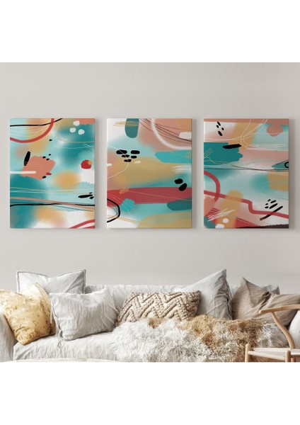 Suluboya Görünümlü Soyut Desenler Duvar Tablosu Üçlü SET-EE-104 fiyatları