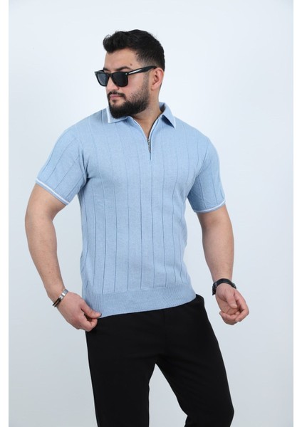 Bebe Mavisi Yarım Fermuarlı Polo Yaka Düz Triko Örme Tişört fiyatları