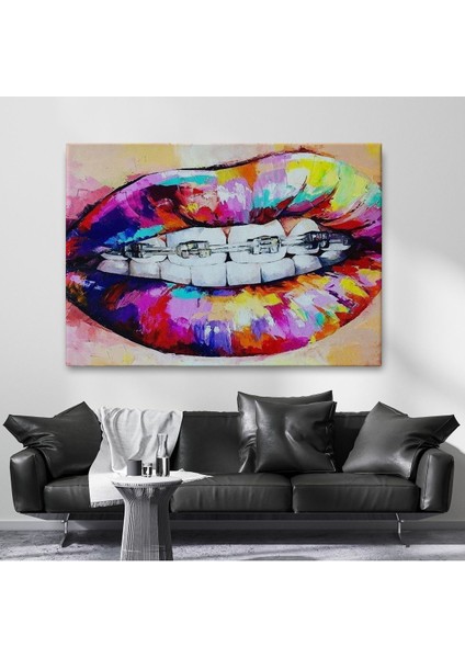 Diş Teli ve Renkli Dudaklar Graffti TABLOSU-6651 fiyatları
