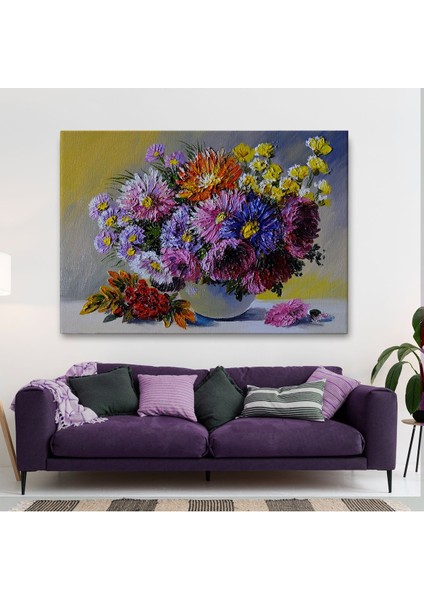 Renkli Çiçekler Yağlıboya Görünüm Dekoratif Kanvas Duvar TABLOSU-3448 fiyatları