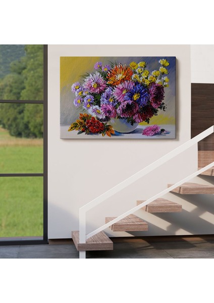 Renkli Çiçekler Yağlıboya Görünüm Dekoratif Kanvas Duvar TABLOSU-3448 indirimleri