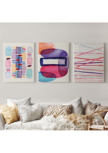 Suluboya Görünümlü Soyut Desenler Duvar Tablosu Üçlü Set-Dü-99 fiyatları