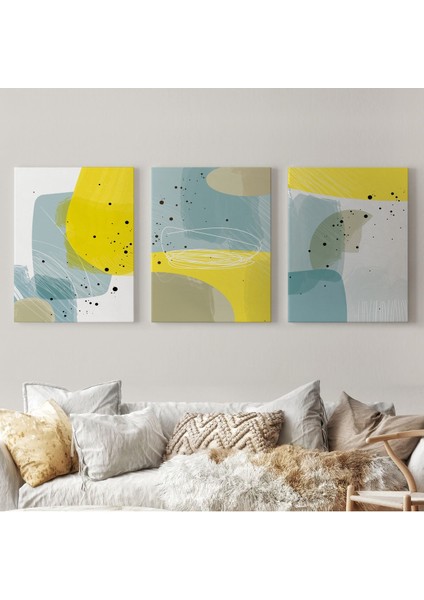 Soyut Renkli Sürreal Şekiller Dekoratif Duvar Tablosu Üçlü SET-EJ-109 fiyatları