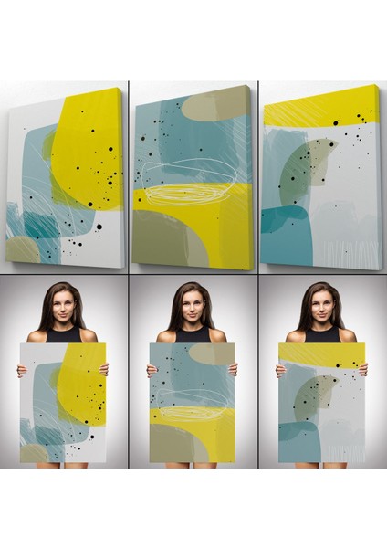 Soyut Renkli Sürreal Şekiller Dekoratif Duvar Tablosu Üçlü SET-EJ-109 modelleri