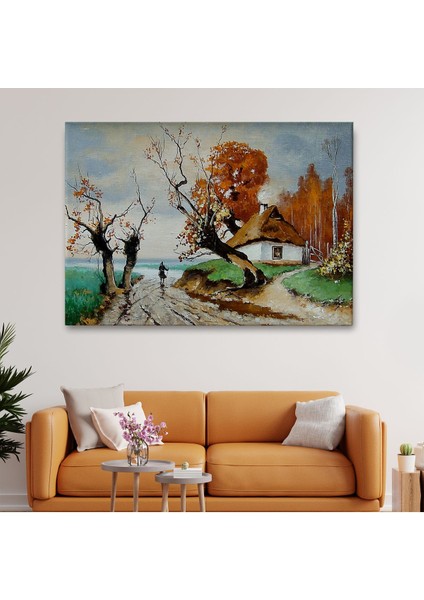 Sonbahar Köy Manzarası Dekoratif Duvar TABLOSU-3473 fiyatları