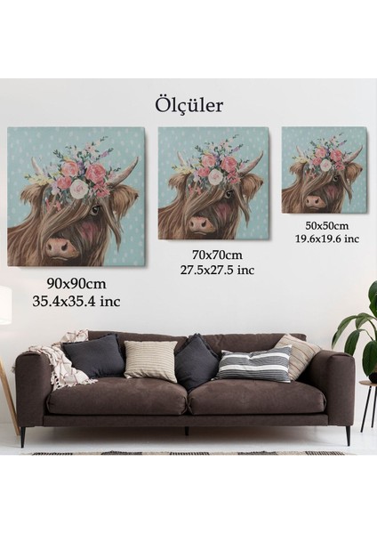 Çiçek Taçlı Güzel Yayla Ineği Kanvas TABLO-5861