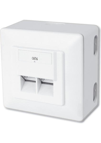 Sıva Üstü İkili CAT.6 RJ-45 Priz, Shielded (Zırhlı), 2 x RJ45, 8P8C, LSA, Beyaz renk RAL 9010