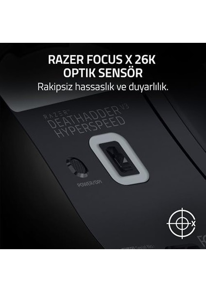 Deathadder V3 Hyperspeed - 26K Dpı ile Ultra Hafif Kablosuz Ergonomik E-Spor Oyun Faresi (55G Hafif, Yumuşak Dokunuşlu Kaplama, 100 Saat Pil Ömrü, 8k Hz ile Hyperspeed) Siyah