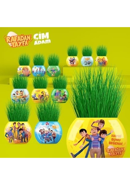 Menashop Rafadan Tayfa Temalı Çim Adam 6'lı Set - Çocuklar Için Eğitici ve Eğlenceli Bitki Yetiştirme Kiti