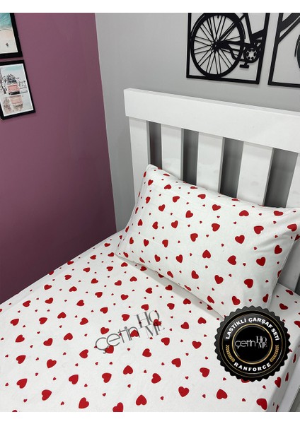 Kumaş Lastikli Çarşaf Seti Tek Kişilik 3 Farklı Ebat Kalp 120x200