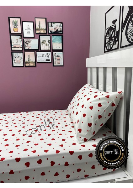 Kumaş Lastikli Çarşaf Seti Tek Kişilik 3 Farklı Ebat Kalp 120x200