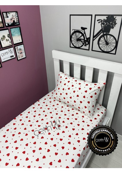Kumaş Lastikli Çarşaf Seti Tek Kişilik 3 Farklı Ebat Kalp 120x200