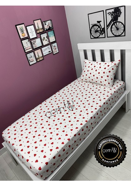Kumaş Lastikli Çarşaf Seti Tek Kişilik 3 Farklı Ebat Kalp 120x200