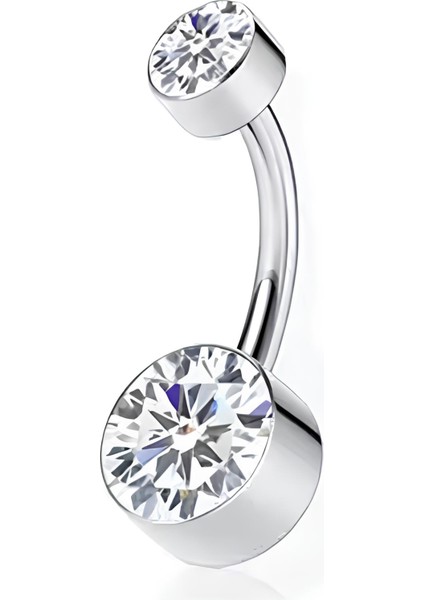F136 Titanyum Beyaz Zirkon Taşlı Ayna Cilalı Göbek Piercing - Titanyum Göbek Piercing