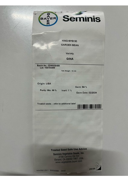 Seminis Gına Oturak Fasulye Tohumu 50 gr